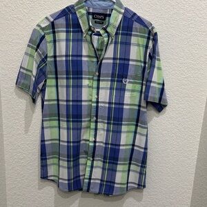 Chaps Blue and Green Plaid Easy Care Button-Down Shirt